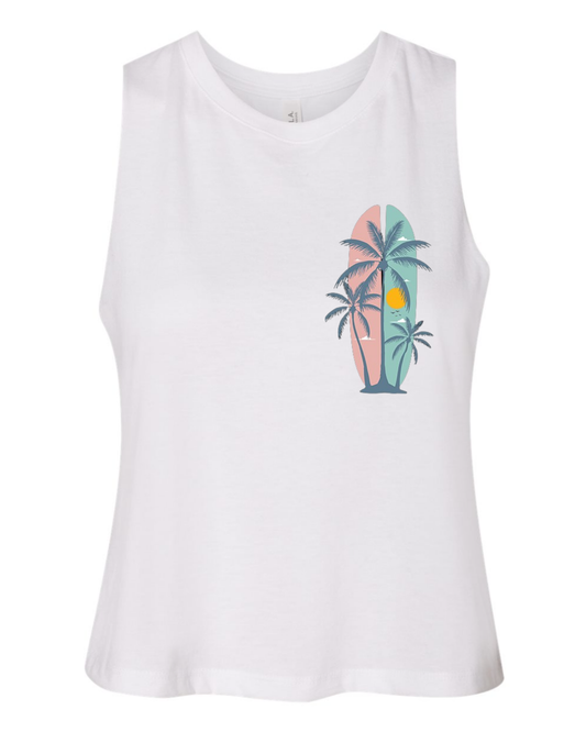 "Summer Palm Trees" Women's Racerback Crop Tank